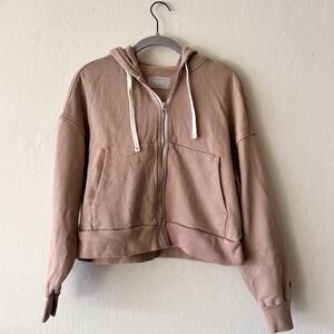 Everlane Organic Cotton Track Zip Hoodie Mauve Taupe XS Cropped French Terry